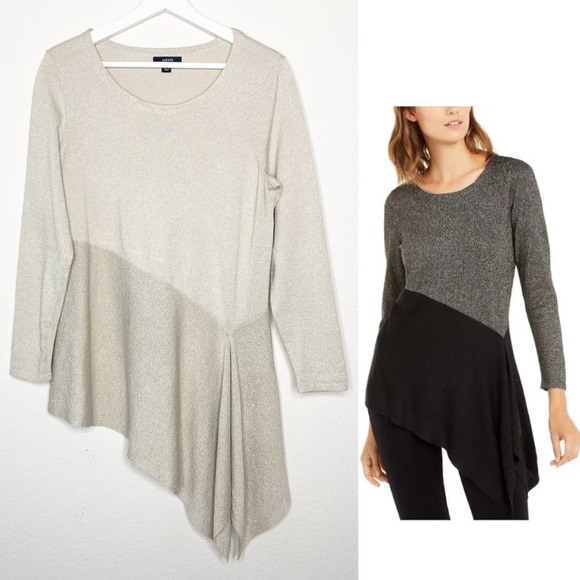 Alfani Cream Metallic Gold Asymmetric Sweater Sz M - Picture 1 of 10